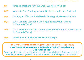 Maryland Capital Enterprises Announces April Business Classes