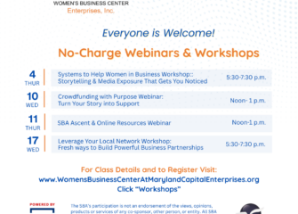 Maryland Capital Enterprises Women’s Business Center Announces June 2026 No-Charge Business Workshops and Webinars Maryland Capital Enterprises Women’s Business Center Announces June 2026 No-Charge Business Workshops and Webinars