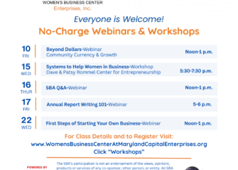 Maryland Capital Enterprises Women’s Business Center Announces Free July 2026 Business Training Series Maryland Capital Enterprises Women’s Business Center Announces Free July 2026 Business Training Series